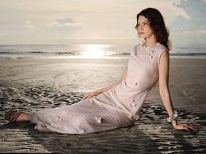 Robe moulante design sexy pour femmes pour les vacances CLIO LACE EMB LONG ROBE Relief 64% coton biologique 36% Polyester BLANC ANT Vietnam - Product Image 2