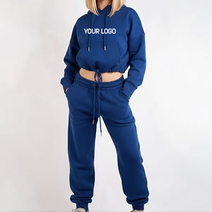 Ensemble de survêtement pour femmes, tendance et respirant, nouvelle arrivée 2025, coupe ajustée, 100% coton, deux pièces, pantalon de jogging et sweat-shirt à revers - Product Image 1