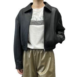 Chaqueta Corta de Motociclista para Mujer, Venta Caliente de Invierno, Chaqueta de Cuero de Oveja Genuino con Cierre y Solapa, al por Mayor OEM - Product Image 1