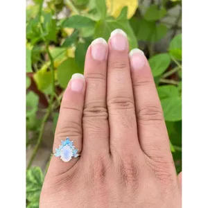 925 Silver <b>Adjustable</b> <b>Ring</b> with Blue Topaz and Moonstone Rose Gold and Rhodium Plated Fashionable Trendy Inlay for Engagement - Product Image 4