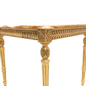 โต๊ะข้างทรงสี่เหลี่ยมหรูหราพร้อมท็อปหินอ่อนสีขาวธรรมชาติและขาไม้ลายลูกฟูกประดับทองคำเปลวสำหรับตกแต่งสไตล์พระราชวังคลาสสิก - Product Image 6