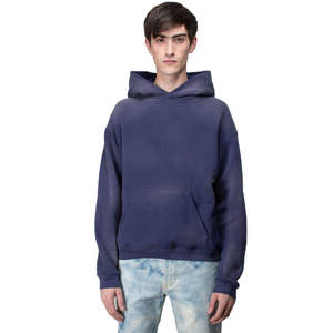 Pull à capuche thermique d'hiver brodé à l'acide vintage pour hommes de haute qualité 100% coton surdimensionné personnalisé avec motif solide - Product Image 1