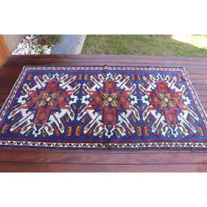 พรมตุรกีวินเทจ ขนาด 3.7x6.5 ฟุต (113x198 ซม.) ลายต้นไม้และพืชสีน้ำเงิน - Product Image 3