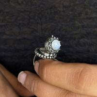 Bague de Fiançailles et de Mariage de Luxe Premium pour Femme en Pierre de Lune Poisonneuse, en Argent Sterling 925, Faite à la Main, Style Antique, Sertie en clos