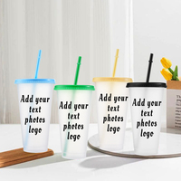 Gobelet en plastique transparent avec paille et couvercle, 24 oz, gobelets réutilisables personnalisables avec logo pour café glacé, smoothies, usage professionnel