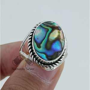 <b>Abalone</b> Silver Ring Boho Handmade Inlay Paua <b>Shell</b> Ring Licensed Private Boho Gift for Her Featuring Unique <b>Abalone</b> Jewelry - Product Image 1