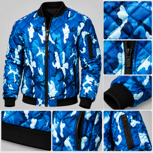 Custom <b>Mens</b> Blue Quilted Bomber <b>Jacket</b> Padded Winter Warm Full Zip <b>Flight</b> Baseball Coat - Product Image 3