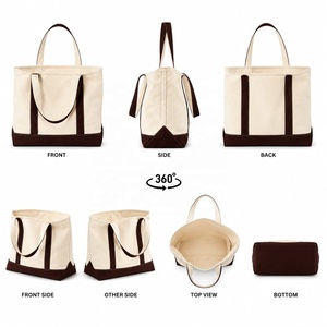 MORGANS INDUSTRIES <b>Canvas</b> <b>Tote</b> Bag Solid Color Open Top Minimalist Style Beige with Brown Trim All Seasons - Product Image 2