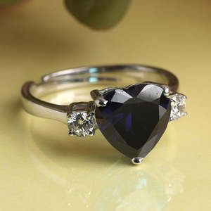 NOVAMART Fine 925 Sterling Silver Royal Blue Heart <b>Ring</b> <b>Adjustable</b> Band Rhodium Plated Romantic for Swiss Zirconia Gift Women Gi - Product Image 2