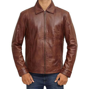 Veste en cuir pour hommes conçue sur mesure Produit pakistanais à la mode pour l'hiver Fermeture à glissière avec techniques lavées Motards - Product Image 5