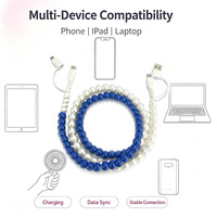 Câble de données USB perlé fait main tendance, 5 couleurs, décorations de perles, 4 en 1, multi-embouts, cordon de charge universel pour téléphone portable