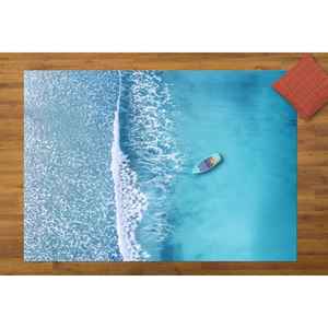 Alfombra Estampada con Paisaje Marino - Diseño de Olas del Océano y Vista Costera, Alfombra de Chenilla - Product Image 1