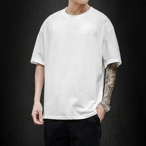 100% coton 300 gsm t-shirt hommes côte cou goutte surdimensionné épaule t-shirt blanc streetwear lourd plaine t-shirt pour hommes - Product Image 1