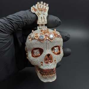 Colgante de Cabeza de Calavera con Diamante Redondo de Moissanita, Chapado en Oro Rosa, Joyería Hip Hop Rap, Plata 925, Colgantes y Dijes de Joyería Fina - Product Image 6