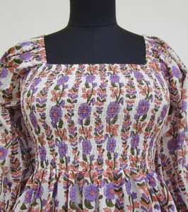 Vêtements décontractés pour femmes longue robe Maxi coton indien bloc à la main imprimé grande taille vêtements d'été avec décoration de bouton - Product Image 1