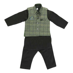 Traje Shalwar con Chaleco para Niños - Verde Oscuro - Product Image 1