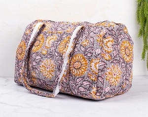 กระเป๋าเดินทางขนาดใหญ่ทนทานสำหรับเล่นกีฬาสุดสัปดาห์ทำจากผ้าฝ้ายพิมพ์ลายบล็อกทำด้วยมือ - Product Image 1