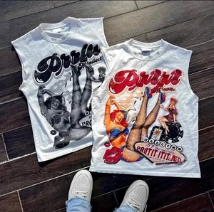 Débardeur Boxy blanc pour hommes, débardeur, t-shirt vintage oversize, respirant et sans manches, streetwear, sérigraphie du fabricant - Product Image 3