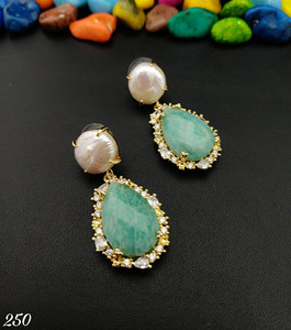 ต่างหูหินมุกพลอยธรรมชาติแบบห้อย,ต่างหูเครื่องประดับ Lapis Lazuli ของผู้หญิงพิมพ์โลโก้แบบกำหนดเองได้ - Product Image 1