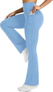 Pantalones de Yoga Acampanados de Cintura Alta Sin Costuras para Mujer con Mezcla de Spandex, Tejido Elástico Transpirable, Largos y con Bolsillos - Product Image 3