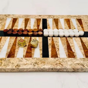 Juego de Backgammon Artesanal de Mármol y Ónix, Tablero de Lujo de 12 Pulgadas, Regalo Clásico, Backgammon Artesanal Único - Product Image 3
