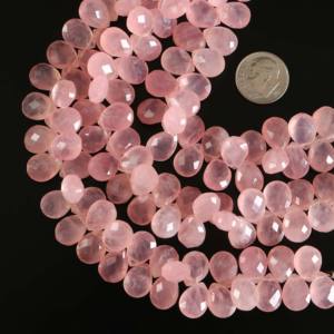 ลูกปัดโรสควอตซ์ทรงหยดน้ำเจียระไนแบบ AAA สีชมพูธรรมชาติ ขนาด 8x11-9x12 มม. ความยาว 8 นิ้ว - Product Image 3