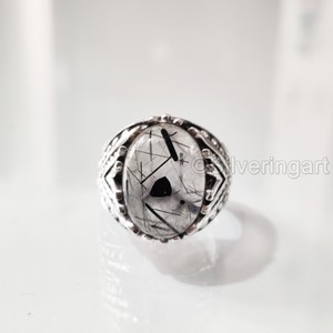 Bague en argent sterling 925 pour homme, avec pierre précieuse naturelle quartz rutile noir, pierre de naissance de avril, bijoux arabes de Noël, vente en gros - Product Image 4