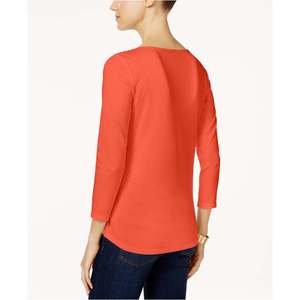 Maglia da Donna Charter Club Taglia Petite XL in Cotone Pima Rosso con Bottoni sulle Spalle, Motivo a Quadri, Tessuto Traspirante Lavorato a Maglia, Stile Semplice e alla Moda - Product Image 2