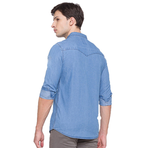 Meilleures ventes 100% chemises en jean en coton Design moderne unique Stand Style Premium Confortable Taille 6XL Logo professionnel personnalisé - Product Image 3