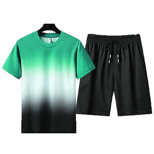 Conjunto corto de verano transpirable para hombre, ropa deportiva, camiseta de manga corta y pantalones cortos, conjunto de dos piezas, conjunto informal de algodón y poliéster para hombre - Product Image 5