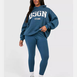 Conjuntos personalizados de dos piezas para mujer, sudadera de gran tamaño de lana de manga larga, Sudadera con cuello redondo y pantalón para correr - Product Image 4