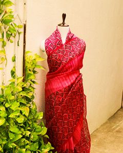 Pure Handloom Pêche Organza Soie Sari Doux Style Indien Partie Porter À La Main Imprimé Mince Pêche Bordure pour Anniversaire Cadeaux En Gros - Product Image 4
