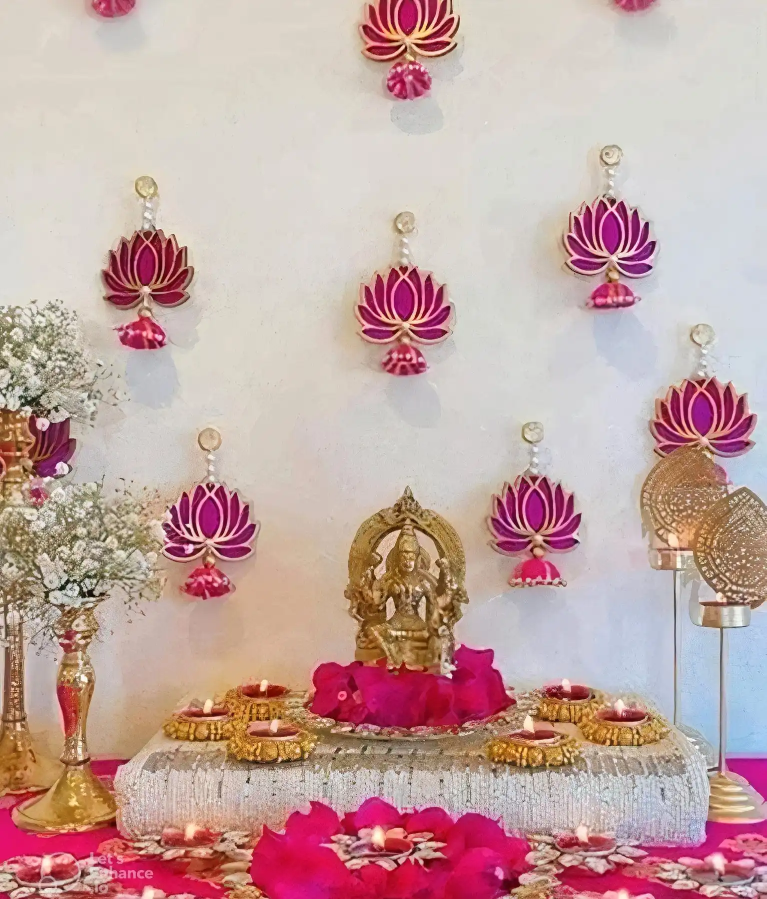 Jaipuri Lotus Pink Jhumka Mit Quaste Wand dekor Behänge Für Zuhause Tempel Pooja Festival Hochzeit Ehe Bühne Dekoration Bulk