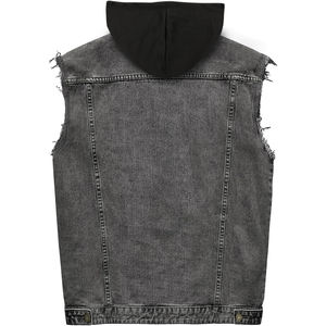 Chaleco vaquero con capucha para hombre, chaqueta vaquera sin mangas clásica elástica de camionero, chalecos y chalecos de calle - Product Image 4