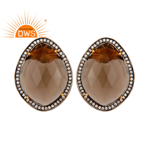 ต่างหูสตั๊ดอัญมณีควอตซ์สังเคราะห์สีเงินธรรมชาติดีไซน์ล่าสุดผลิตตามแบบ - Product Image 1