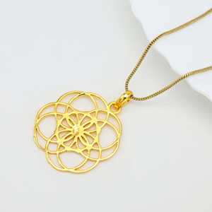 Trendy New Design Pendant Boho Geometric Necklace Minimalist Brass Jewelry Women 18k Gold Plated Celestial Mandala Wholesale - Product Image 3