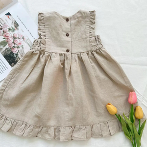 Robe brodée à la main en lin doux pour bébé fille Style décontracté pour le premier anniversaire des tout-petits OEM Made in Vietnam - Product Image 3