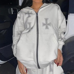 Y2k Zip Up Strass Lettre Imprimer Femmes Sweat À Capuche Tricoté Surdimensionné Hoodies Goth Punk Vestes À Manches Longues Sweats Streetwear - Product Image 1