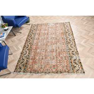 5.7x7.9 ft Vintage Rug, Turkish Large Rug, <b>Brown</b> Southwestern <b>Wool</b> Rug - Product Image 4