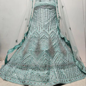 Designer Jarakn Miroir Brodé Net Floor-Lenga Choli 3m Flair 2.5m Border Dupatta Summer Winter Parties Wholesale - Product Image 6