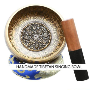 ชามทองเหลืองอินเดียพร้อมแผ่นไม้สำหรับฝึกสมาธิการบำบัดรักษาด้วยเสียงโยคะชามเป่าใจ - Product Image 1