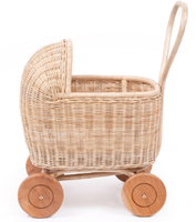 Chariot en bois Montessori poupée chariot aire de jeux boîte à jouets pour enfants avec roues en bois jouet bébé poupée chariot rotin poussette