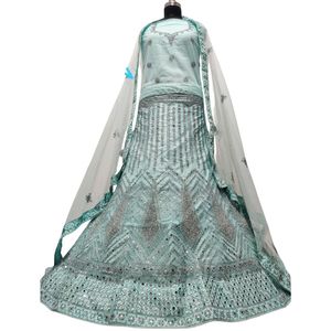 Designer Jarakn Miroir Brodé Net Floor-Lenga Choli 3m Flair 2.5m Border Dupatta Summer Winter Parties Wholesale - Product Image 3