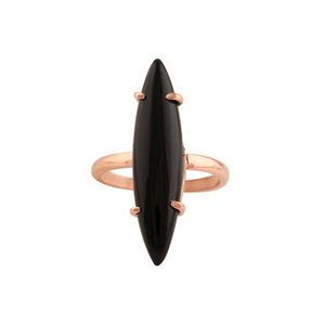 Anillo de Boda Minimalista de Ónix Negro Natural de 6x25 mm para Mujer, Diseño Delicado con Corte Marquesa, Plata de Ley 925 con Baño de Oro Rosa - Product Image 2