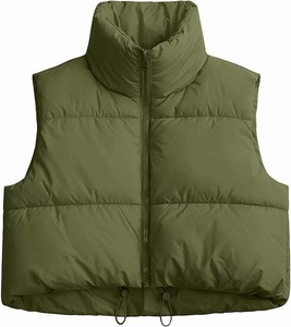Femmes décontracté hiver gilet couleur unie col montant fermeture éclair épaissi Nylon coton tricot sans manches veste courte prix usine - Product Image 1