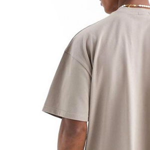 T-shirt pour homme coupe ample du fabricant, 100% coton, anti-froissement, col rond, surpiqûres contrastées, surdimensionné, service OEM, personnalisé, en laine peignée - Product Image 5