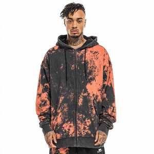 Acid <b>Wash</b> Baggy Zipper Hoodie <b>Men</b> 500 GSM Fleece Hooded Top <b>Mens</b> Winter Wear Vintage Washed Hoodies <b>Men's</b> - Product Image 3