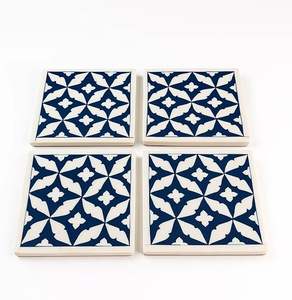 Handcrafted Luxury Blue White Floral Design Resin Inlay Walnut <b>Coasters</b> Holder Durable Eco-Friendly Customizable Color Modern - Product Image 1
