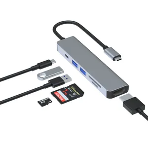 Pembaca kartu TF / SD 6 in 1, USB-C ke 4K HDMI Hub dan 2 USB 3.0 dan TF / SD untuk MacBook Pro dan iPad Pro dan lebih banyak perangkat USB C