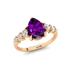 Naturel février pierre de naissance améthyste pierre précieuse diamant classique anniversaire de mariage bague 14k 18k or massif bijoux de mariée femmes - Product Image 3